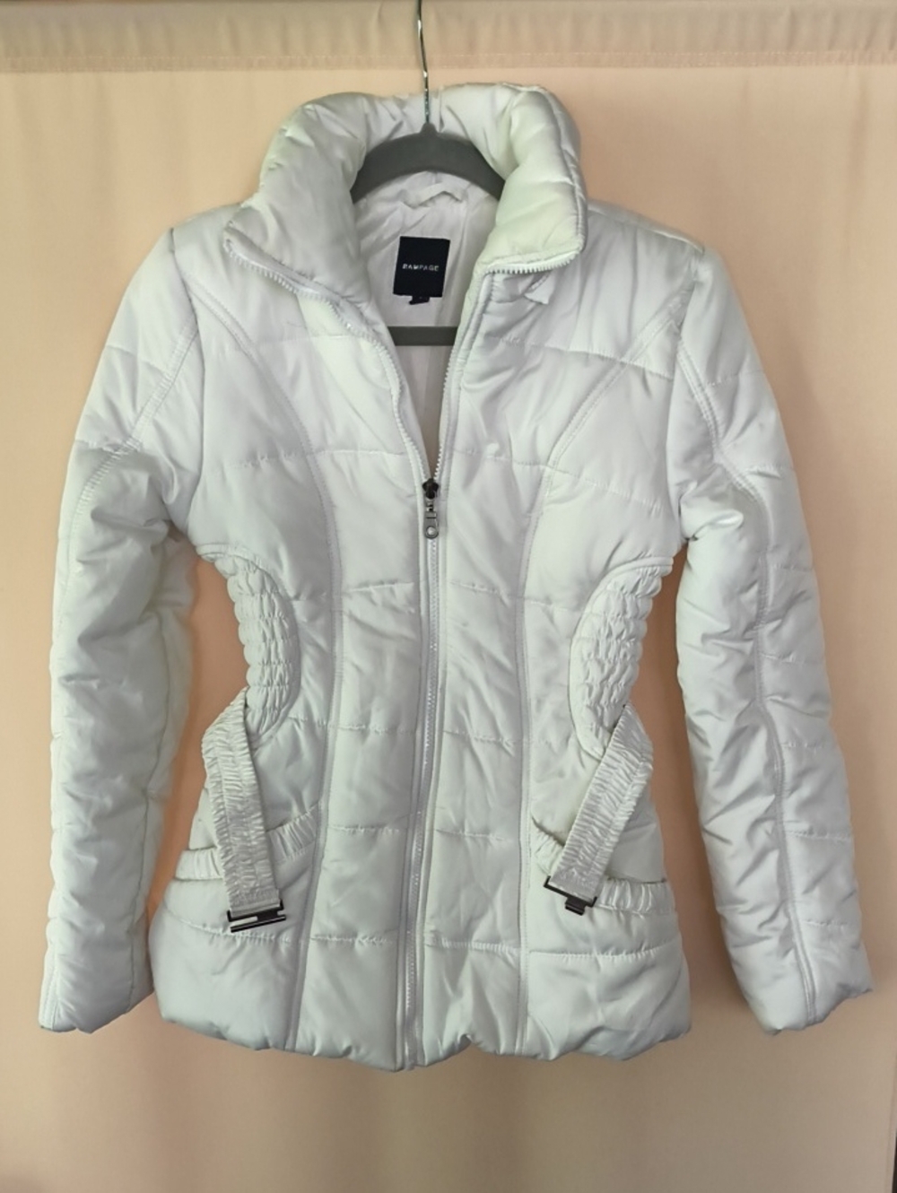 Rampage White Belted Quilted Puff Jacket with Stand Collar Size S